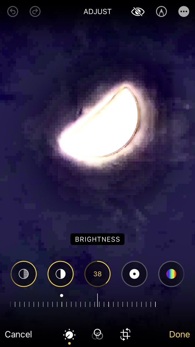 IonisedSkyWatch's tweet photo. The moon from Cambridge U.K. at 9.30pm  WTF looks like a half dead never ending jawbreaker that’s being 3d printed back together 😂😂😳 https://t.co/42WXifIER3
