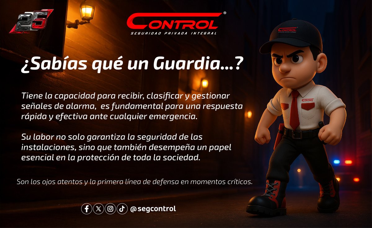 segcontrol's tweet image. Los guardias de seguridad son mucho más que vigilancia.

Son los ojos atentos que detectan el peligro, la primera línea de defensa cuando cada segundo cuenta.

¡Su labor es vital para la seguridad de todos! 

#25añosencontrol #SeguridadPrivada #ControlSeguridad