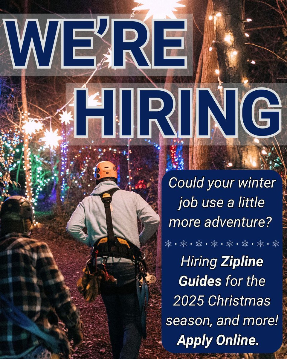 RefreshingMount's tweet image. Looking for a job that&apos;s meaningful? 
Refreshing Mountain is hiring Zipline Guides (18+) and Cafe Team Members (18+) for the holiday season, in addition to other great roles! 
Apply online and be part of something amazing this holiday season. ✨