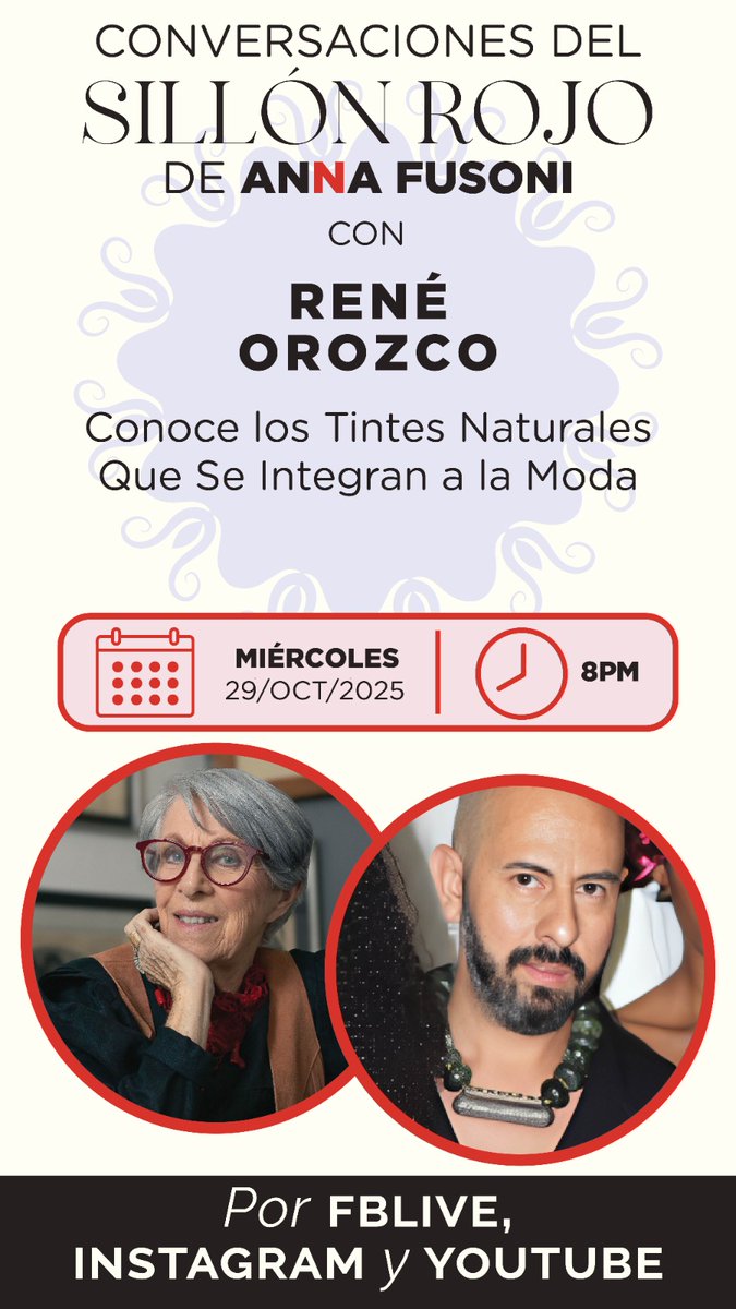 Hoy en el Sillón Rojo, platicaremos con René Orozco acerca de los tintes naturales de su colección Hecho en México, presentada en FW.

FBLive: lnkd.in/g5gcKd2H

Transmisión simultánea en vivo por lnkd.in/gu4HG9B