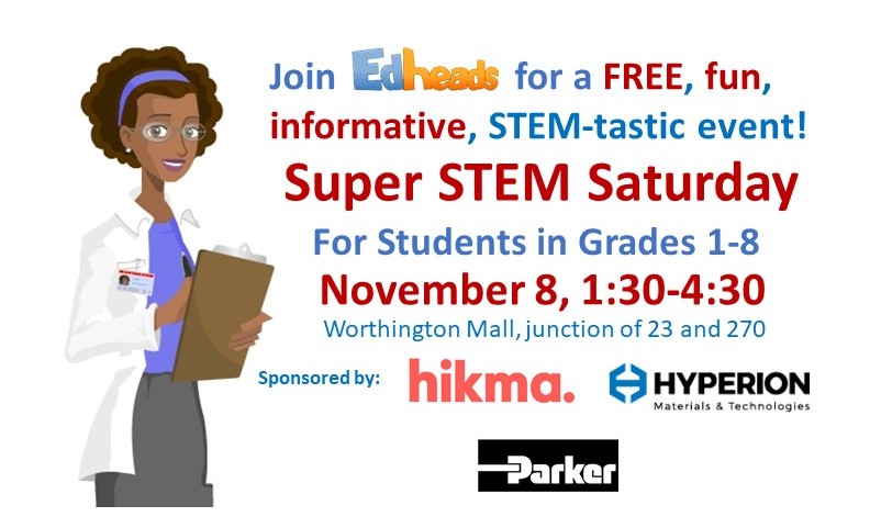 Want to learn more about 'bio' careers? Hikma will share experiments on diffusion, suspensions, and information about correct dosages and liquid medicines. Learn more about biotech and biomanufacturing that are the careers of the future at Super STEM Saturday!