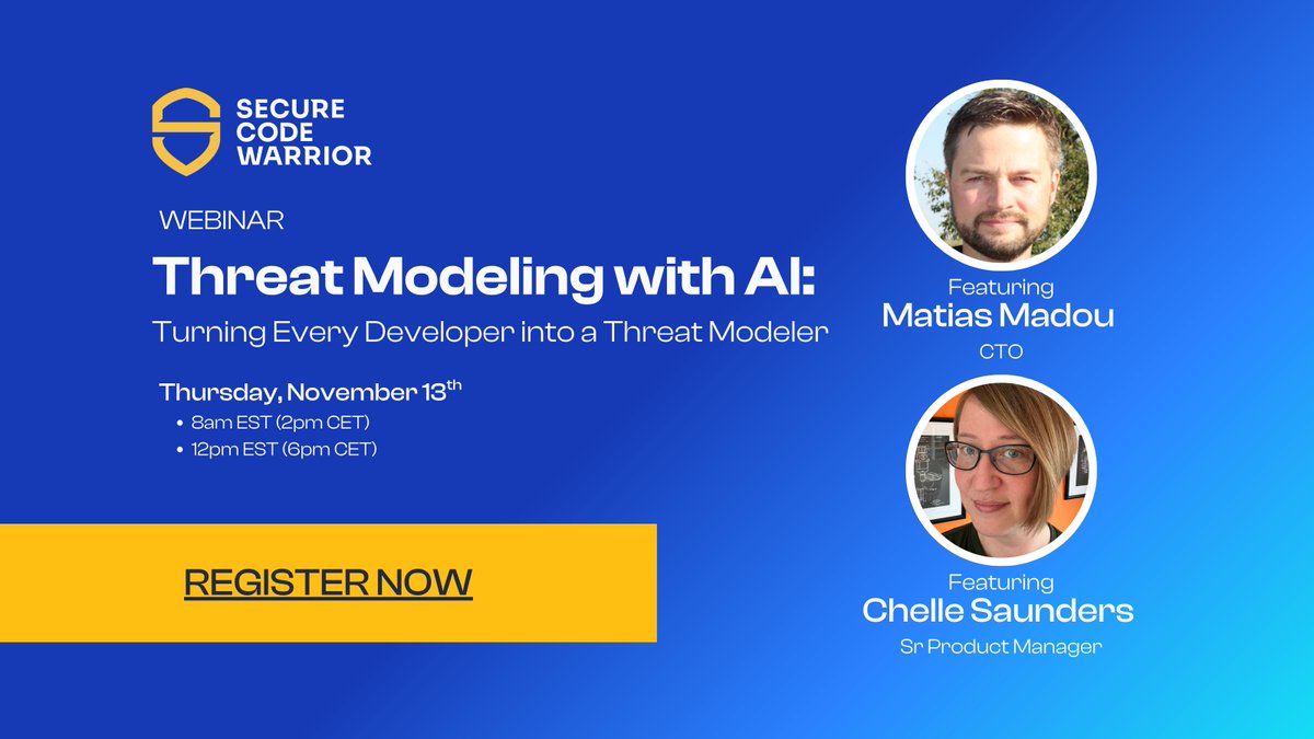 SecCodeWarrior's tweet image. Stop leaving #ThreatModeling to others! Join CTO @mmadou &amp;amp; Sr. Product Manager Chelle Saunders to see how we use #AI to integrate #ThreatModeling into daily design &amp;amp; code reviews. Build stronger software from day one! Webinar Nov 13—RSVP: ow.ly/9oGO50XjV6X
#AIinSecurity