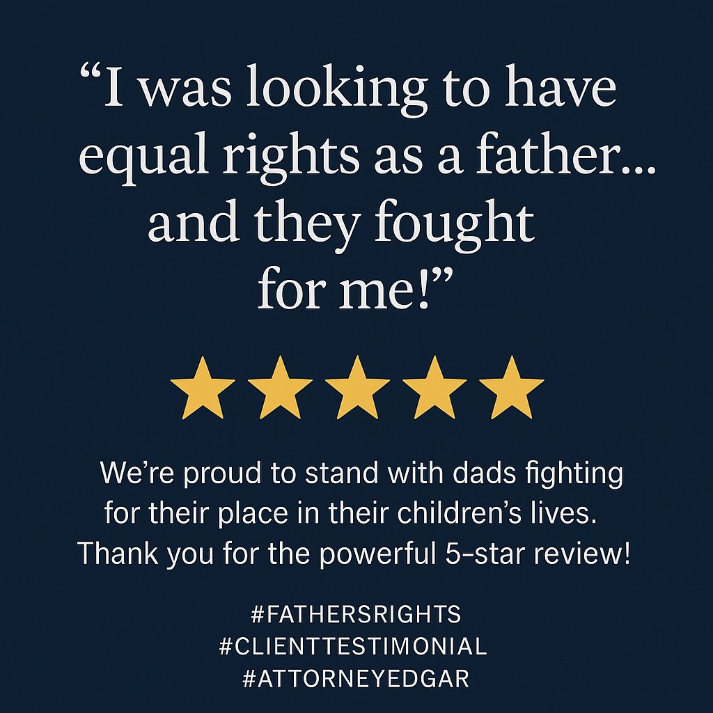 EdgarFamilyLaw's tweet image. &quot;I was looking to have equal rights as a father… they fought for me!&quot;
We’re proud to stand with dads fighting for their place in their children’s lives.
Thank you for the powerful 5-star review!
#FathersRights #ClientTestimonial #AttorneyEdgar