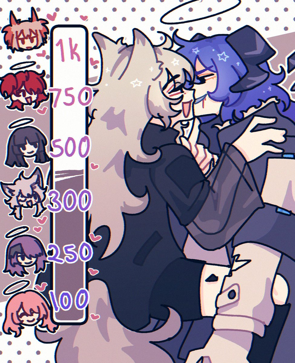art of lappland kissing mostima from arknights. lappland crawls up against mostima, who is positioned as if pressed up against a wall. mostimas expression is strained but smiling as she bleeds from her lip. lappland teases her chin with a finger as she prepares to go in for another kiss.