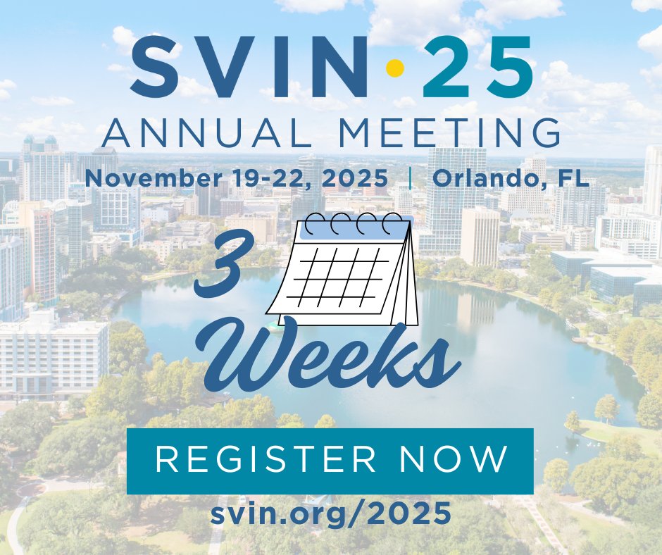 The countdown is on! Only 3 weeks until #SVIN2025 — where innovation meets collaboration in vascular and interventional neurology.

Orlando, we’re coming for you! ☀️ Register here to join us: zurl.co/HG10C 

#SVIN #SVIN25 #SVINAnnualMeeting #StrokeCare