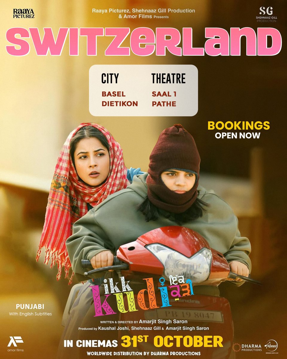 mykinoplex's tweet photo. #IkkKudi hits cinemas across Germany 🇩🇪 | Austria 🇦🇹 | Switzerland 🇨🇭 this 31st October 2025!

💫 A heartwarming Punjabi story with English subtitles — don’t miss this emotional rollercoaster on the big screen!

🎟️ Bookings Open Now!
👉 Germany: https://t.co/i3ZX1b4TSJ
👉 Austria: Hollywood Megaplex Gasometer
👉 Switzerland: Saal 1 Pathe

Tag your movie buddies and book your seats today! 🍿

#IkkKudiAa #ShehnaazGill #PunjabiCinema #GermanyReleases #AustriaReleases #SwitzerlandReleases #PunjabiMoviesAbroad #MyKinoplex #BookNow #InCinemas31stOctober #DharmaMovies #RaayaPicturez #AmarjitSinghSaron