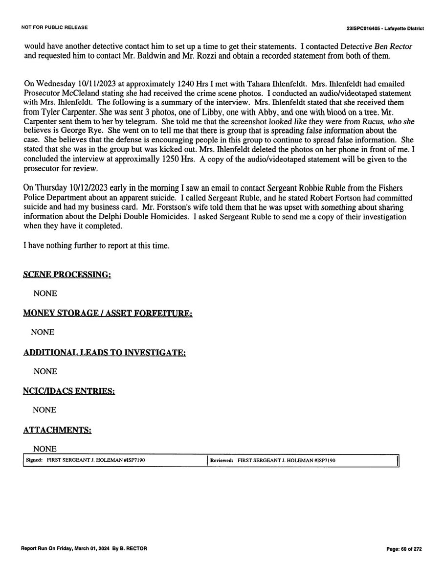 alleyesondelphi's tweet image. Jerry Holeman’s supplemental report on October 16, 2023

Who gave the crime scene photos to Tyler and Ruckus?

#RichardAllen #Delphi 
drive.google.com/file/d/1KJBkt0…