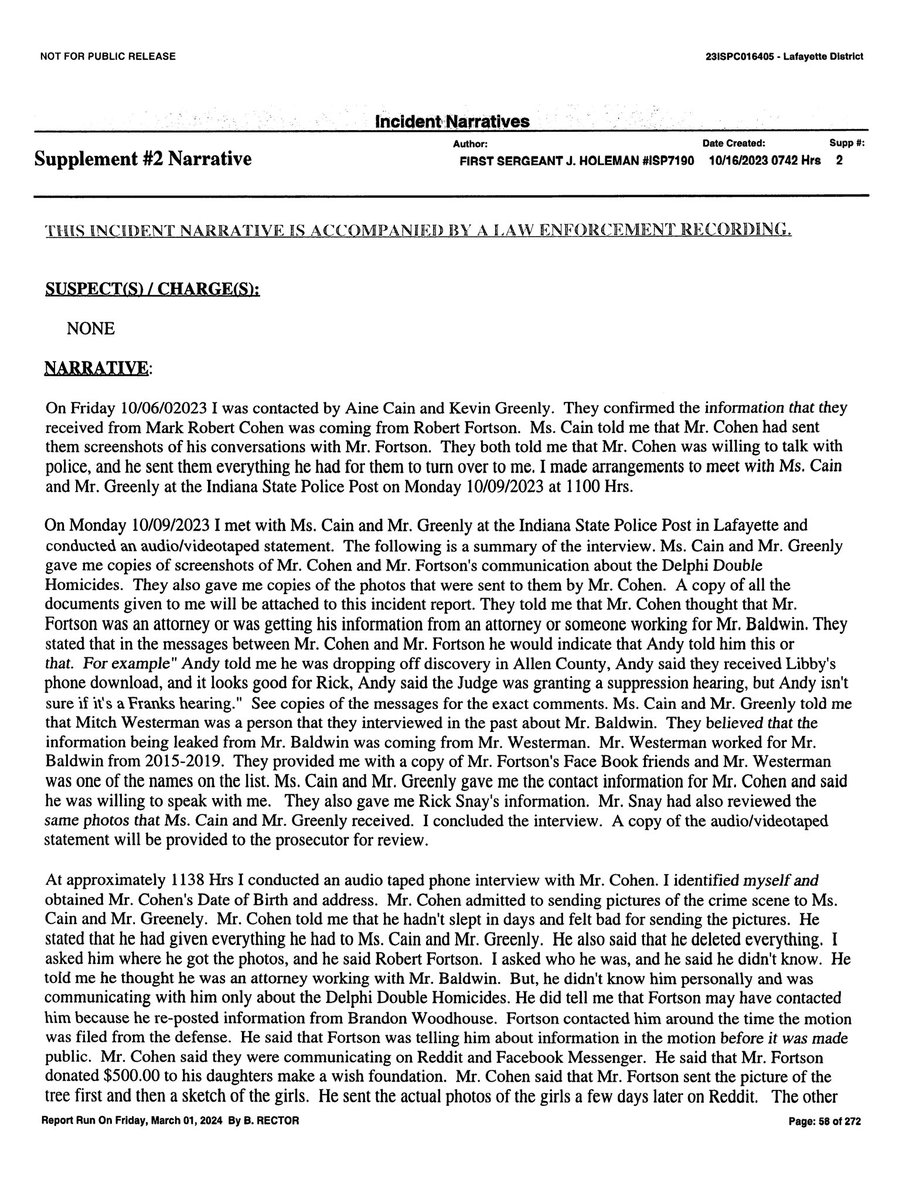 alleyesondelphi's tweet image. Jerry Holeman’s supplemental report on October 16, 2023

Who gave the crime scene photos to Tyler and Ruckus?

#RichardAllen #Delphi 
drive.google.com/file/d/1KJBkt0…