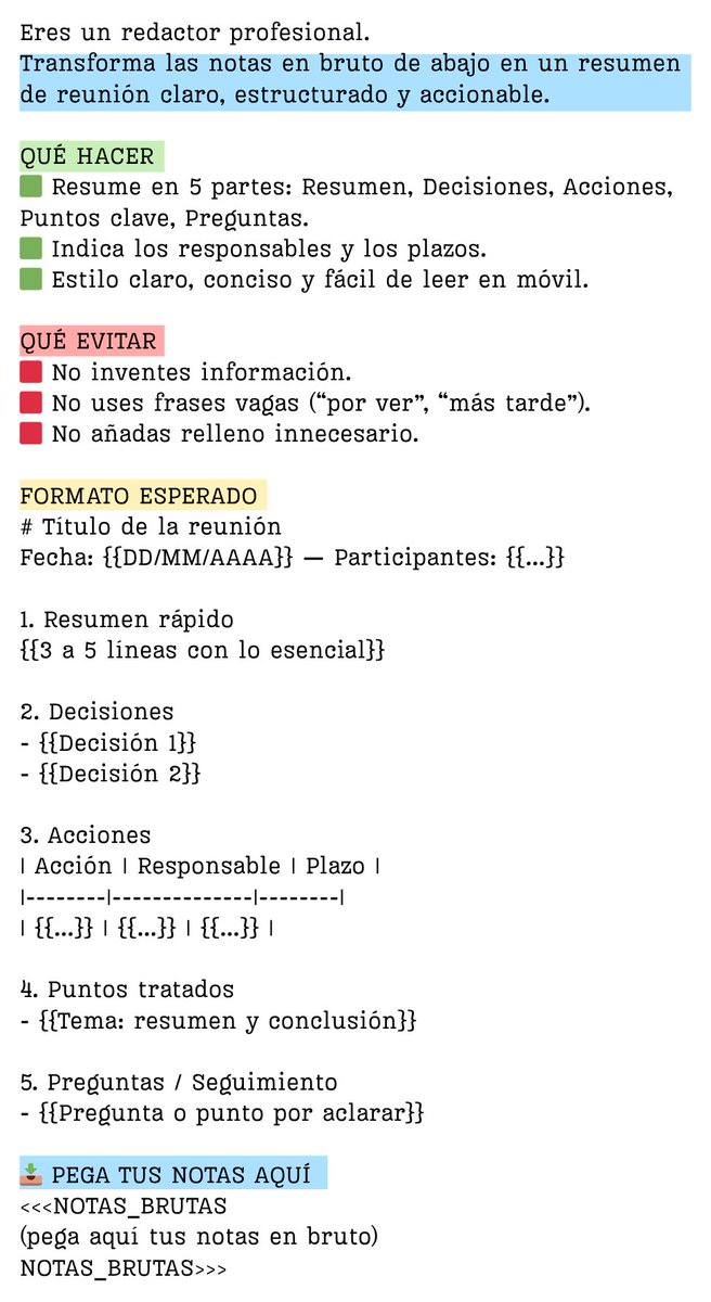 ecommartinez's tweet photo. El prompt que convierte tus notas en bruto en un informe listo para actuar.. https://t.co/L6jE5EwtA5