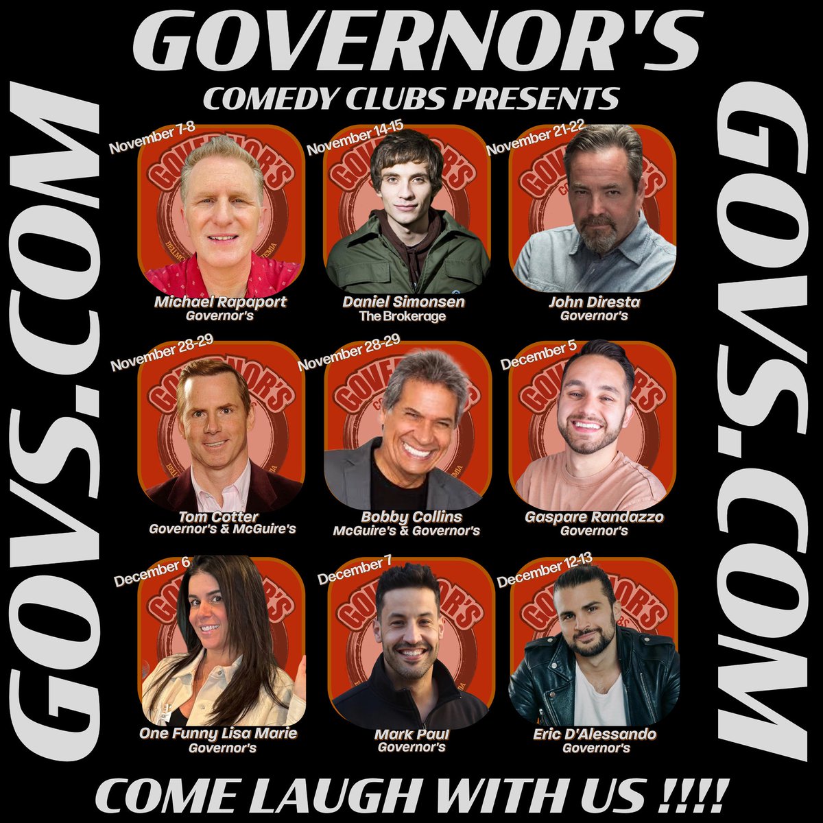 COMING SOON to Governor’s, The Brokerage and McGuire’s! GOVS.com for tickets! #comedy #laugh #comedyshow #comedyclub #longisland #standupcomedy