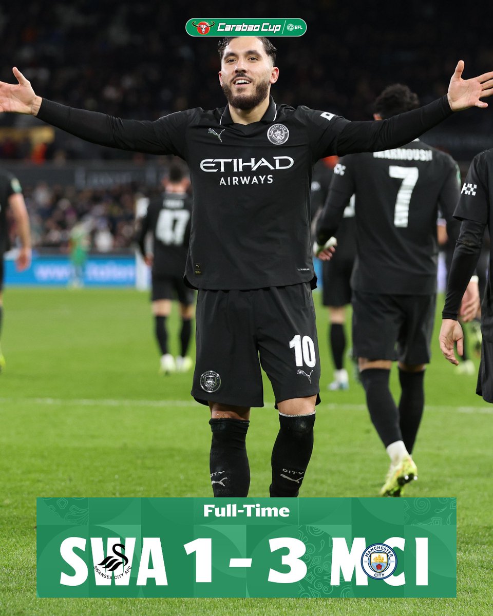 FCOneFootball's tweet image. 🔚 FULLTIME

⚪️ Swansea 1-3 Man City ⚫️

▪️ Manchester City battle back to defeat Swansea in the EFL Cup.

#EFLCup #SWAMCI