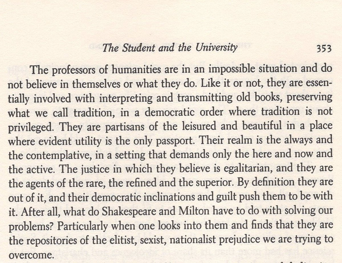 Bloom on the humanities in the 1960s.