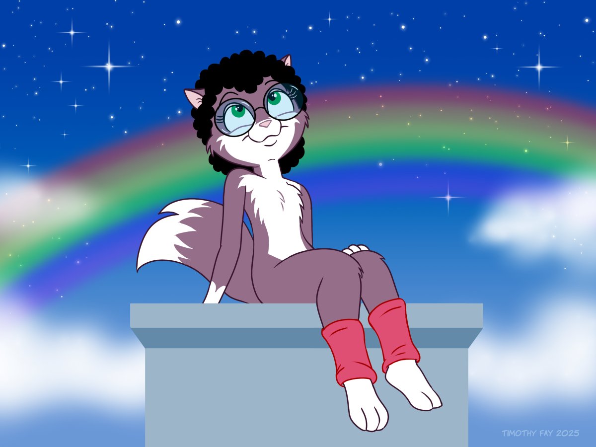 Tim_Kangaroo's tweet image. "Trixie Stargazing" Inspired by a Tito Lizzardo/Catty B. video. #catillaccats #trixie #cat #catgirl #furryart #rainbow #legwarmers
