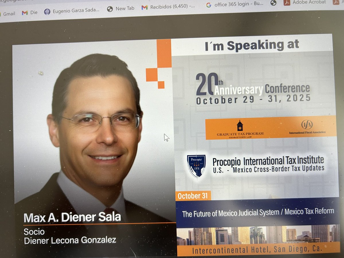 Excited to participate San Diego forum starting tomorrow, Mexico’s Amparo and Tax reforms with friend Enrique Hernández. Thanks Procopio and Georgetown Tax Program! <a href="/CSocialesTec/">CSocialesTec</a>
#PITI2025 | #ProcopioTaxInstitute| #CrossBorderTax | #InternationalTax | #GeorgetownLaw | #IFATax