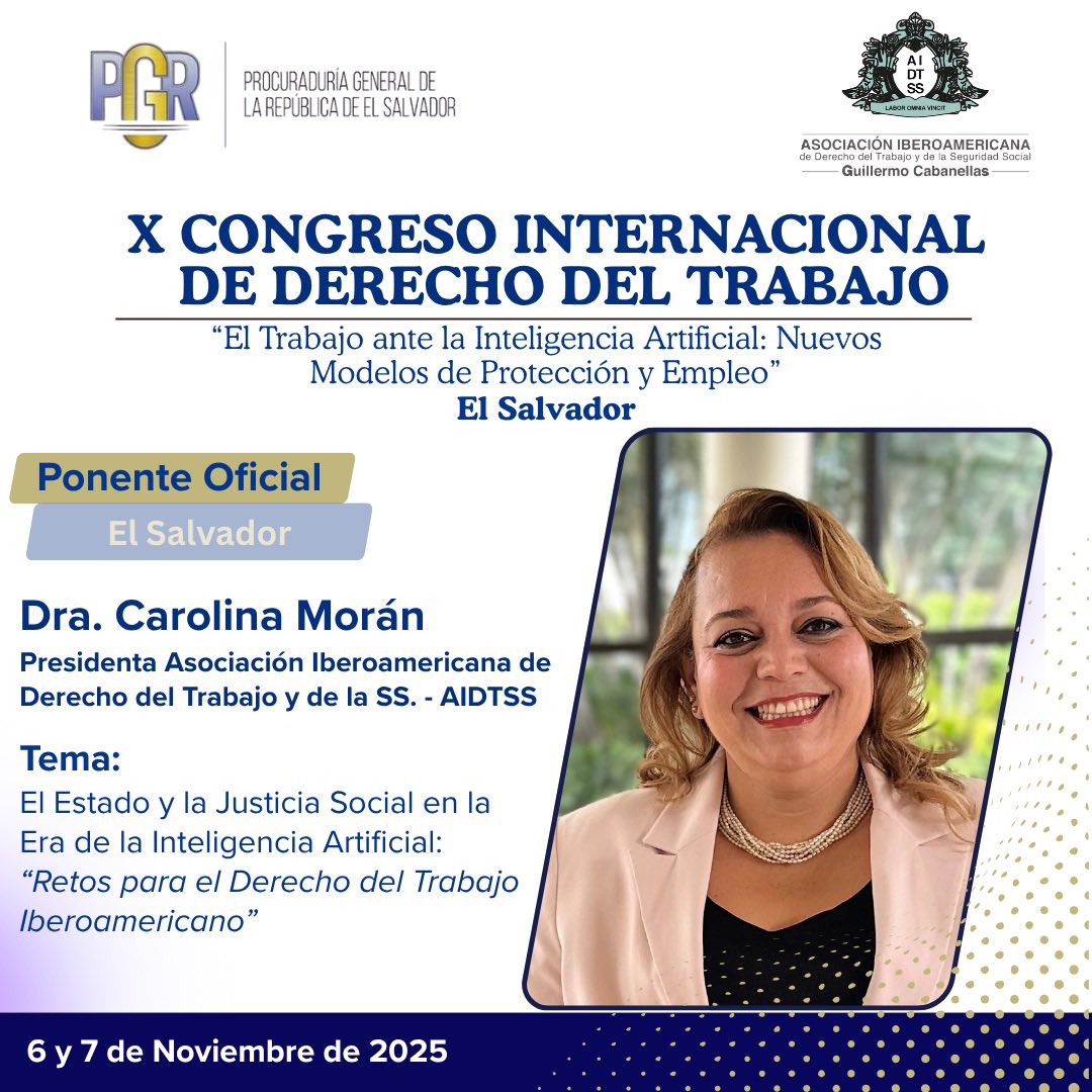 X Congreso Internacional de Derecho del Trabajo: “El Trabajo ante la Inteligencia Artificial: Nuevos Modelos de Protección y Empleo”

Estaré brindando Ponencia Oficial en mi calidad de Presidenta de la <a href="/AIDTSS/">AIDTSS</a>

✅ Inscripción: lnkd.in/eWKCfH2K

#AIDTSS