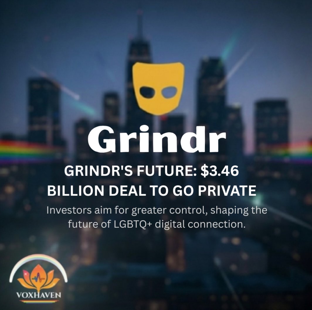 Yazkh's tweet image. A $3.46B deal gives investors &quot;greater control&quot; of Grindr.

When investor control goes up, what happens to user safety &amp;amp; community culture?

Who should be in charge of our digital future: the users who build it, or the shareholders who buy it?

#Grindr #LGBTQTech #VoxHaven