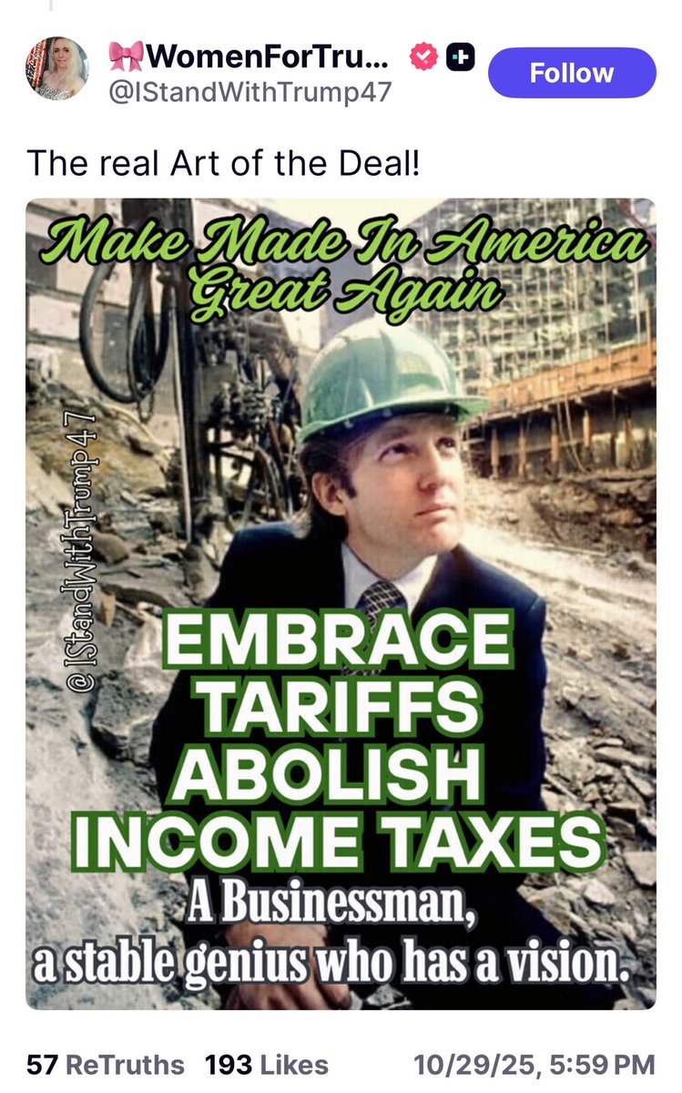 Juliedonuts's tweet image. PRESIDENT TRUMP JUST RETRUTHED THIS!!! 🥳🥳🥳🥳

EMBRACE TARIFFS ABOLISH INCOME TAXES!!! 🔥🔥🔥🔥🔥