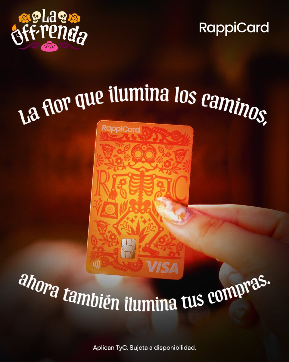 rappicardmx's tweet photo. Descubre la nueva RappiCard Cempasúchil, nuestra edición limitada inspirada en una de las tradiciones más vivas de México.🏵️🕯️Con cashback, MSI y 0 anualidad para disfrutar sin preocupaciones.
Aplican TyC. Sujeta a disponibilidad. #Offrenda #RappiCard #HazMásConRappiCard https://t.co/wcmvg3kofp
