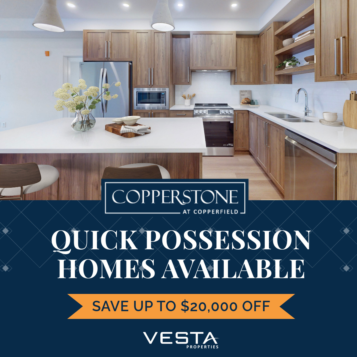 Quick Possession Homes Available at Copperstone
Save up to $20,000 on select homes 
Family-friendly neighborhood with parks, schools &amp; pathways 
#Copperstone #DreamHome #NewHomes #YYCRealEstate #MoveInReady #YYC