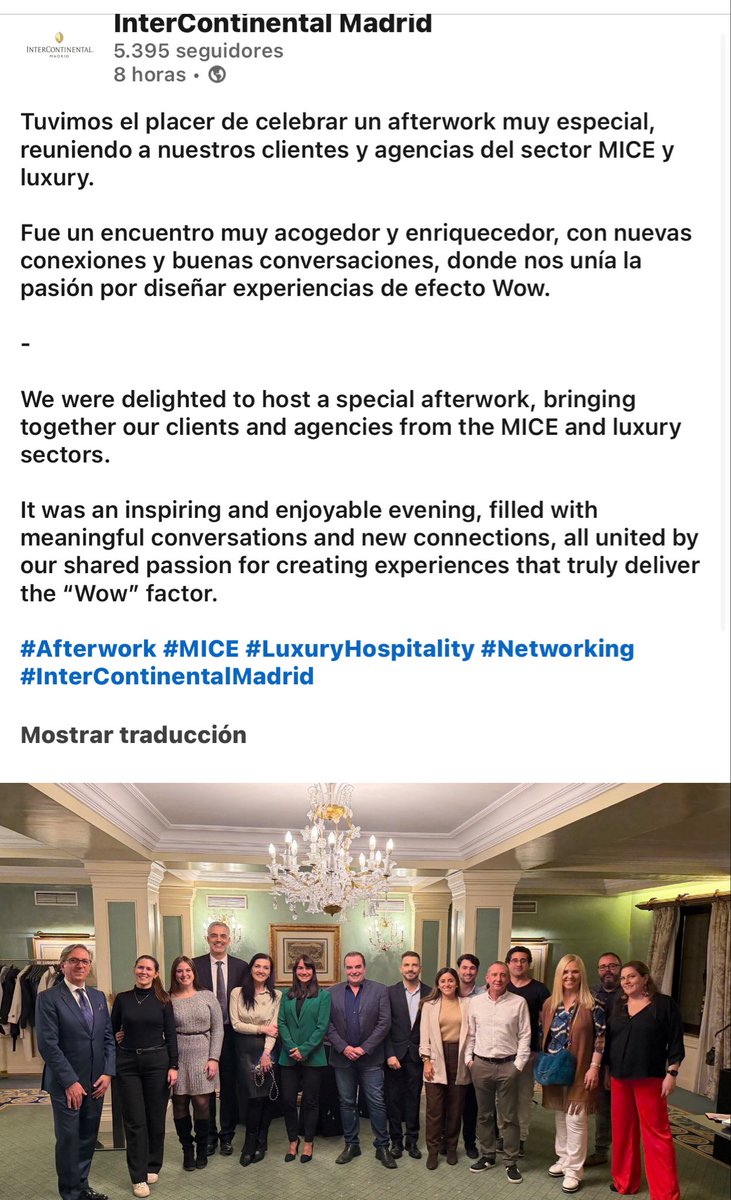 Gracias <a href="/InterConMadrid/">InterContinental Madrid</a> por el cálido #afterwork para el trade! #luxurytravel #trade #turismomadrid