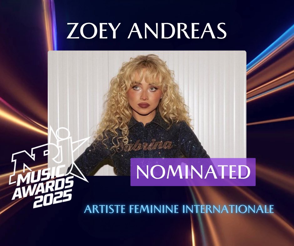 🚨⭐️ NEW ! 

L'actrice et chanteuse Zoey Andreas (<a href="/zoeyandreaspro/">𝚉𝙾𝙴𝚈 𝙰𝙽𝙳𝚁𝙴𝙰𝚂</a>) est nommée aux NWAs dans la catégorie "artiste féminine internationale"