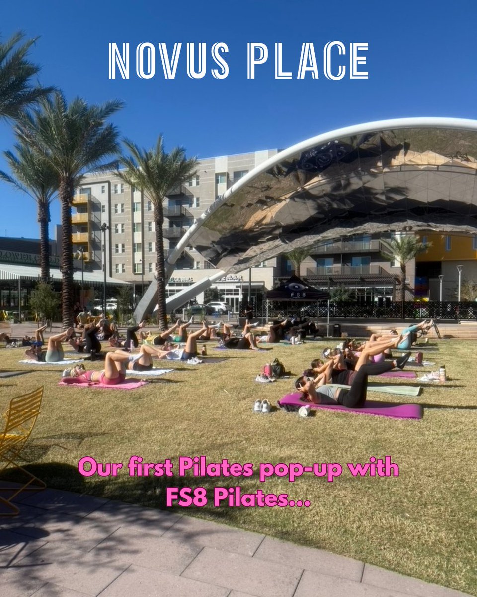 NovusASU's tweet image. Perfect Sunday morning flow ☀️ Thanks to @StudioFS8  for an awesome Pilates pop-up at Novus Place Park! Great vibes, new friends &amp;amp; a sneak peek before their studio opens across the street next month. 💪
#NovusPlace #TempeEvents #FS8Pilates #TempeAZ #NovusNeighborhood