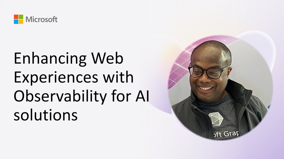 💡 Enhance AI web experiences with observability

Let <a href="/fabianwilliams/">Fabian Williams 👨🏾‍💻</a> show you logs; traces; and metrics with OpenTelemetry and Microsoft Aspire; optimize Copilot and custom agents end to end.

📺 Watch now → msft.it/6018tD4og

#Microsoft365 #Microsoft365Dev #Copilot