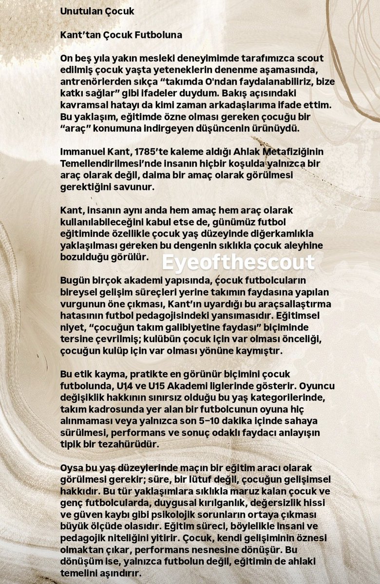 Unutulan Çocuk 
#çocuk #futbol #eğitim #pedagoji #felsefe #kant #çocukvefutbol #futbolakademisi #sporokulu #futbolokulu #etik #gençlikgeliştirme #ligler #amatörfutbol #akademiligleri #altligler #çocukligleri #akademik