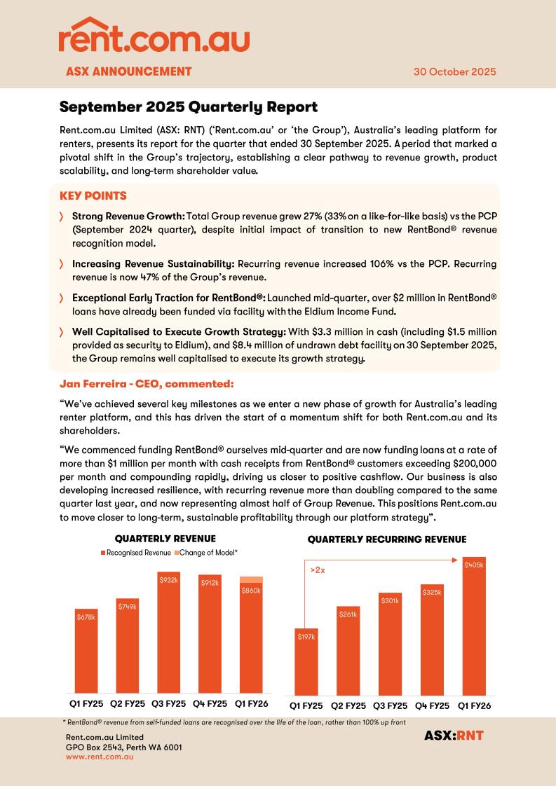 Quarterly Activities Report for Sept 2025 $RNT - bit.ly/4oN7MMA