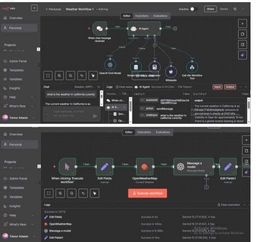 ClickUpWithAda's tweet image. Built a context-aware AI assistant in n8n 
→ Routes user queries using Call n8n Workflow
→ Weather? Fetches live data from OpenWeatherMap 🌦️
→ General queries? Uses Wikipedia + GPT-4
Modular, smart, and expandable.
#n8n #automation #AI
@omoalhajaabiola