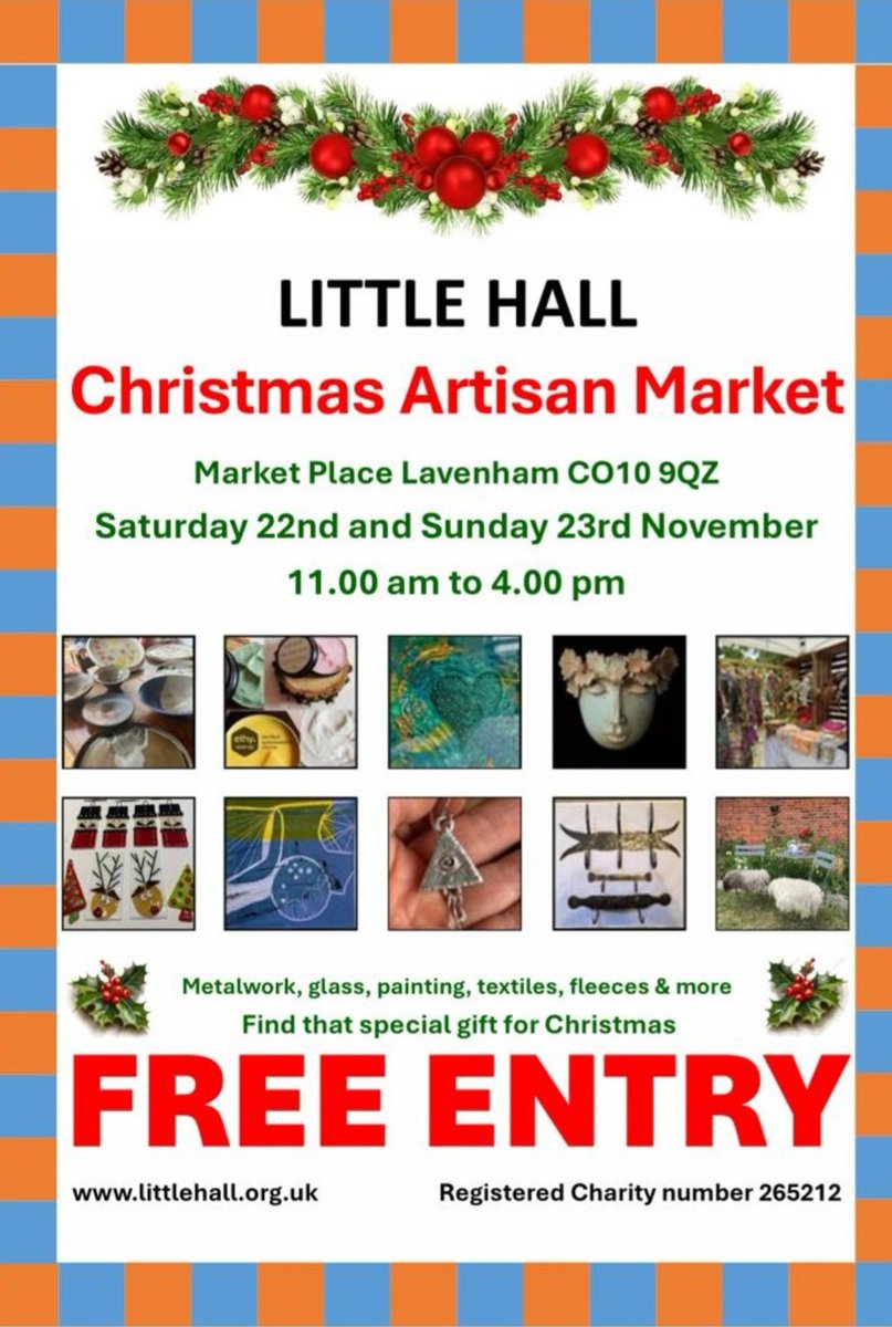 Start your Christmas shopping early this year at Little Hall's next Artisan Market. 

Entry is free

22nd-23rd Nov 2025
11am - 4.00pm

Owned by Historic Suffolk
Charity no: 265212