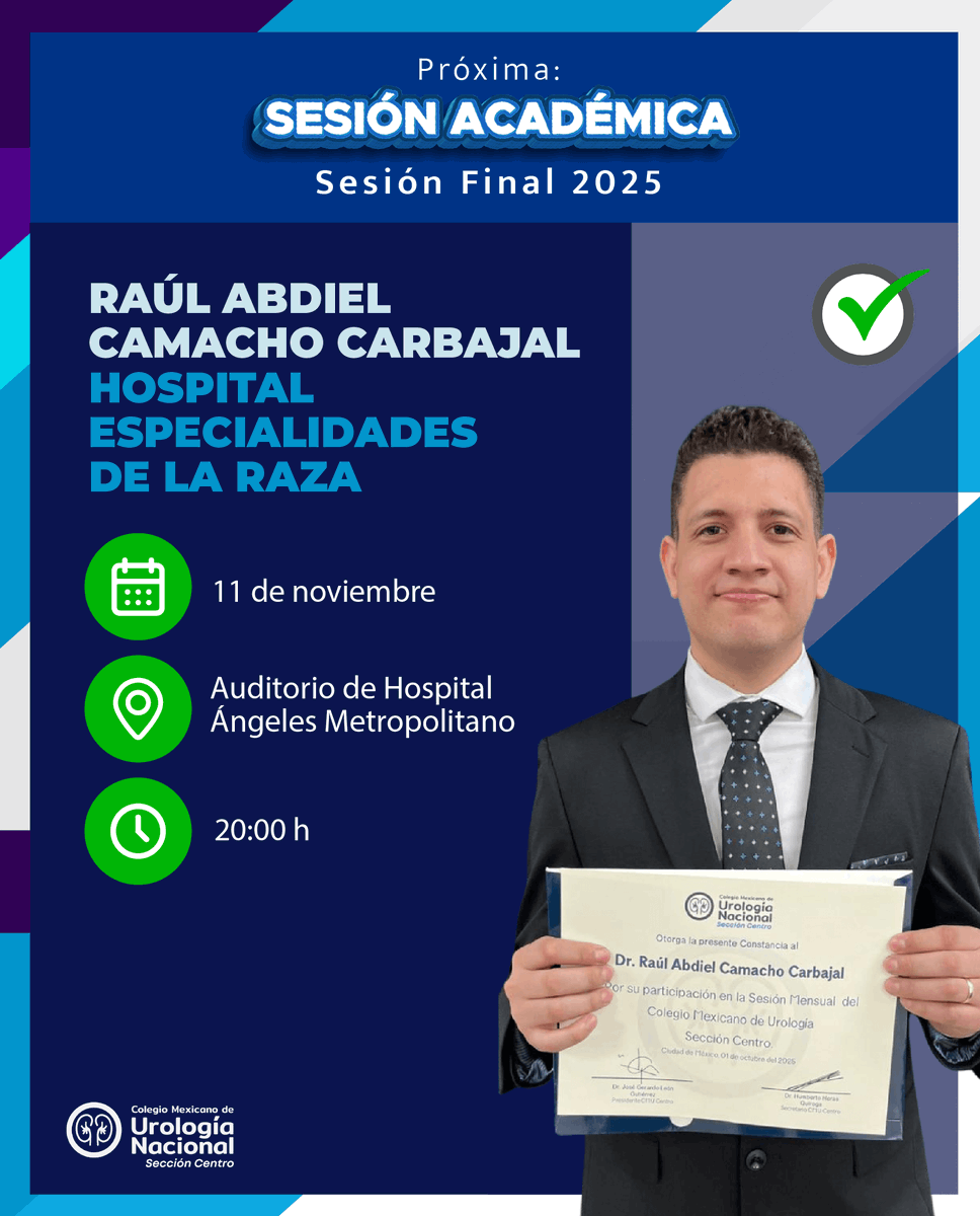 cmucentro's tweet image. Sesión académica
NOVIEMBRE 2025

👉cmucentro.org

#CMUCentro #UrologosCentro #ColegiodeUrologia #urology #SesionesUrologia