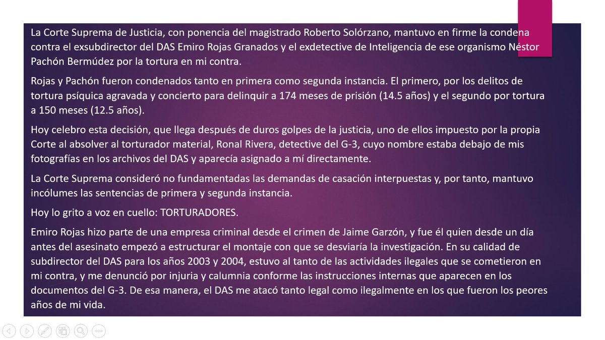 JulieDuque1's tweet image. JUSTICIA ⚖️⚖️
La @CorteSupremaJ deja en firme las condenas contra los TORTURADORES Emiro Rojas Granados, ex subdirector del DAS, y Néstor Pachón Bermúdez, ex detective de Inteligencia. Ahora que los capturen!!!
Abajo pronunciamiento. Favor RT