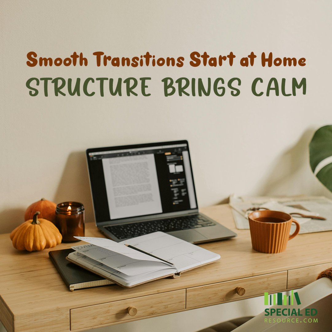 SpEdResource's tweet image. 🍂 Homeschooling through seasonal changes can be challenging—especially for sensory-sensitive learners. Build smooth transitions with visual supports and structure. 🏡 #HomeschoolTips #SPEDLearning #FallRoutine