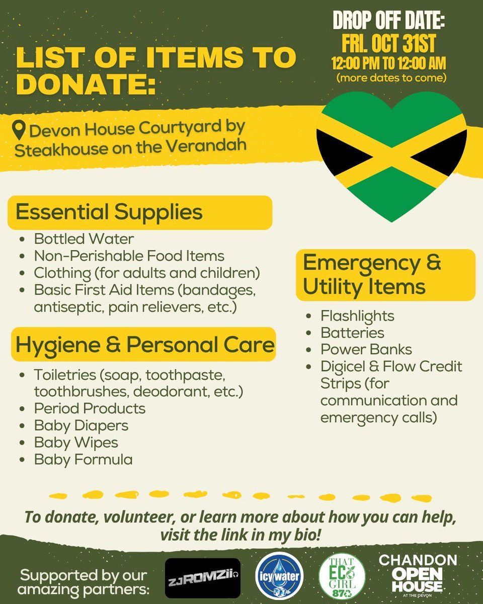 ZJRomzii's tweet image. 🚨 URGENT: HURRICANE RELIEF NEEDED 🚨
Families in western Jamaica need our help NOW. 💚🇯🇲

The DJs of Jamaica are coming together to form a Hurricane Relief Team to coordinate aid + gather supplies.
Ready to help? Join the WhatsApp group 👉🏽 chat.whatsapp.com/LCQBPVbjAJh8j8… 
#RhythmRelief