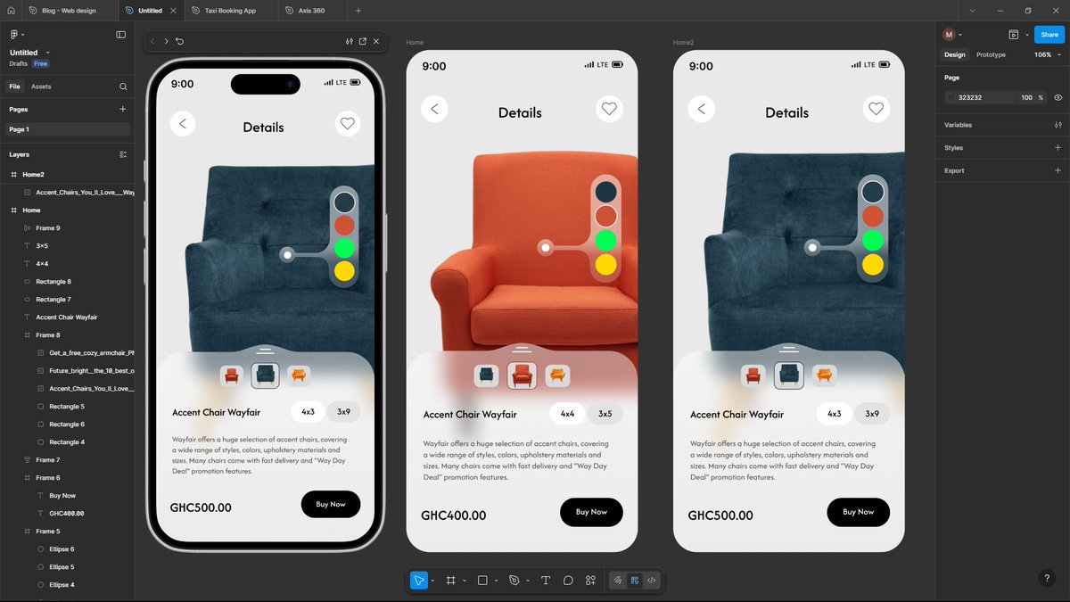 DesignWithKofi's tweet photo. Just wrapped up this Accent Chair Wayfair UI concept 
Focused on a modern layout with smooth color &amp; size selection for a better shopping experience.
Design should always feel as comfy as the product itself ✨
Which one are you picking — orange or navy blue? 👇
#viralvideo #UI https://t.co/eu7z1wIOHw