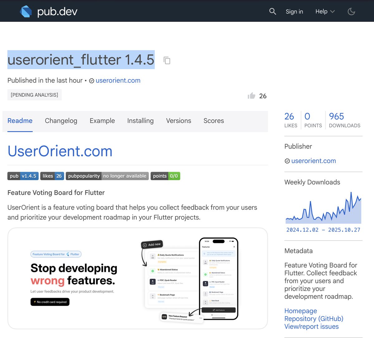 kamranbekirovyz's tweet image. Just published userorient_flutter v1.4.5 which fixes an issue reported by @TijnvdEijnde, plus making scrolling smoother.