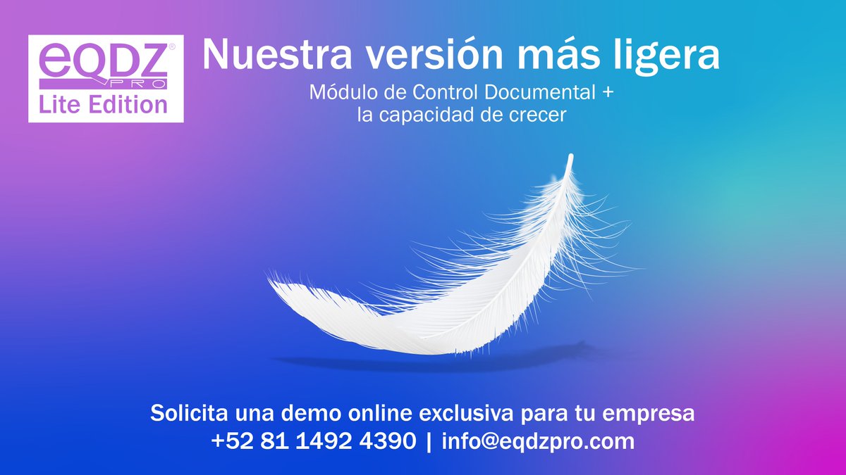 📌Gestiona tu documentación de forma electrónica con eQDZ®PRO Lite Edition
 
💡 Una versión ligera y eficiente para administrar todo tu Sistema de Gestión
 
🔹Adaptado a normativas como ISO 9001 ✅
🔹100% digital 📲
 
📍 Solicita una demo online aquí: bit.ly/3FqZwNf