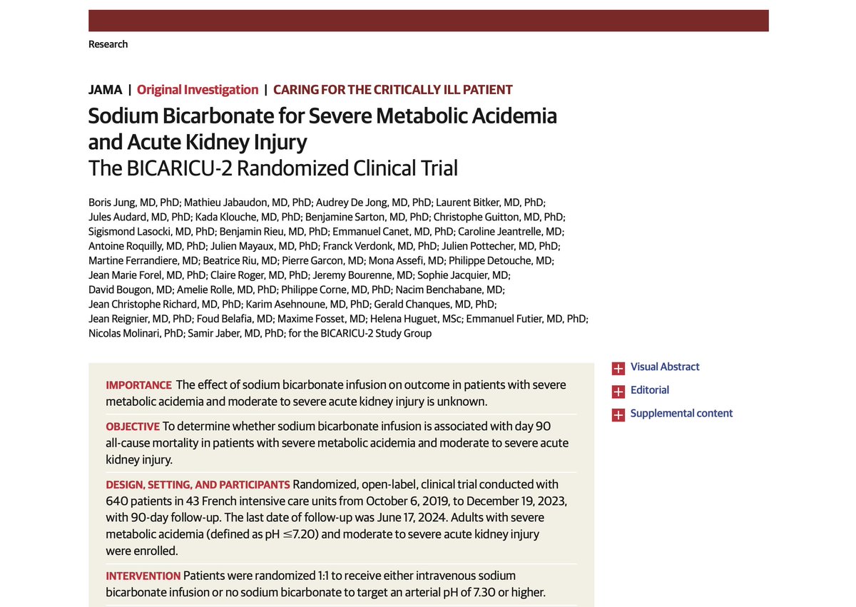 apamed_oficial's tweet image. 🏥🤯💥 ¿BICAR-ICU 2: el fin del mito del bicarbonato en la UCI?

Diferencias, contrastes y contradicciones entre el BICAR-ICU-1 (2018 de Lancet) y el BICAR-ICU-2 (2025 de JAMA)

En BICAR-ICU-1, el objetivo primario fue evaluar la mortalidad a 28 días o falla orgánica a 7 días en…