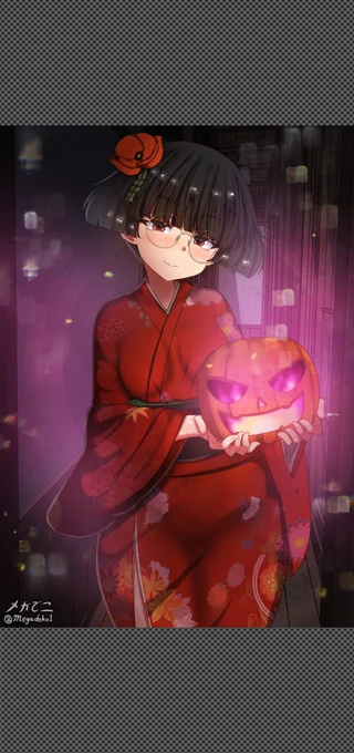 ハロウィンですから、正装姿の座敷わらしちゃんです Zashiki-warashi wears her formal cloth for Halloween.