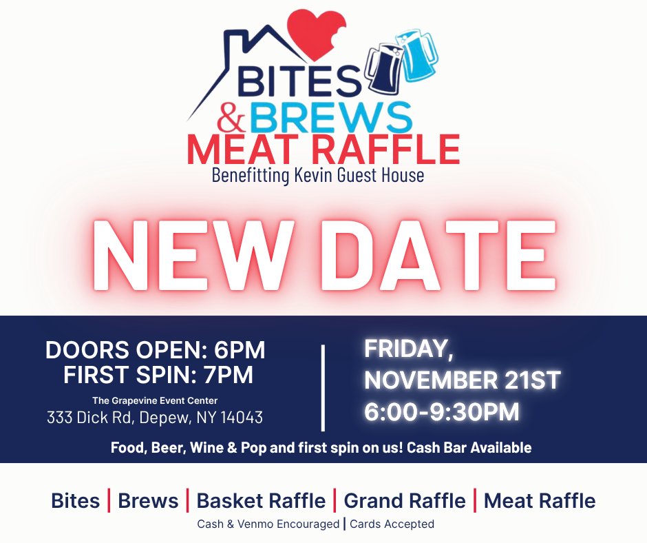 ‼️ NEW DATE ‼️

Our Bites &amp; Brews event has a new date, Friday, November 21st! Mark your calendars for an evening of great food, local brews, and even better company. 🍴🍺

#KevinGuestHouse #BitesAndBrews #KGHKeepsGoing