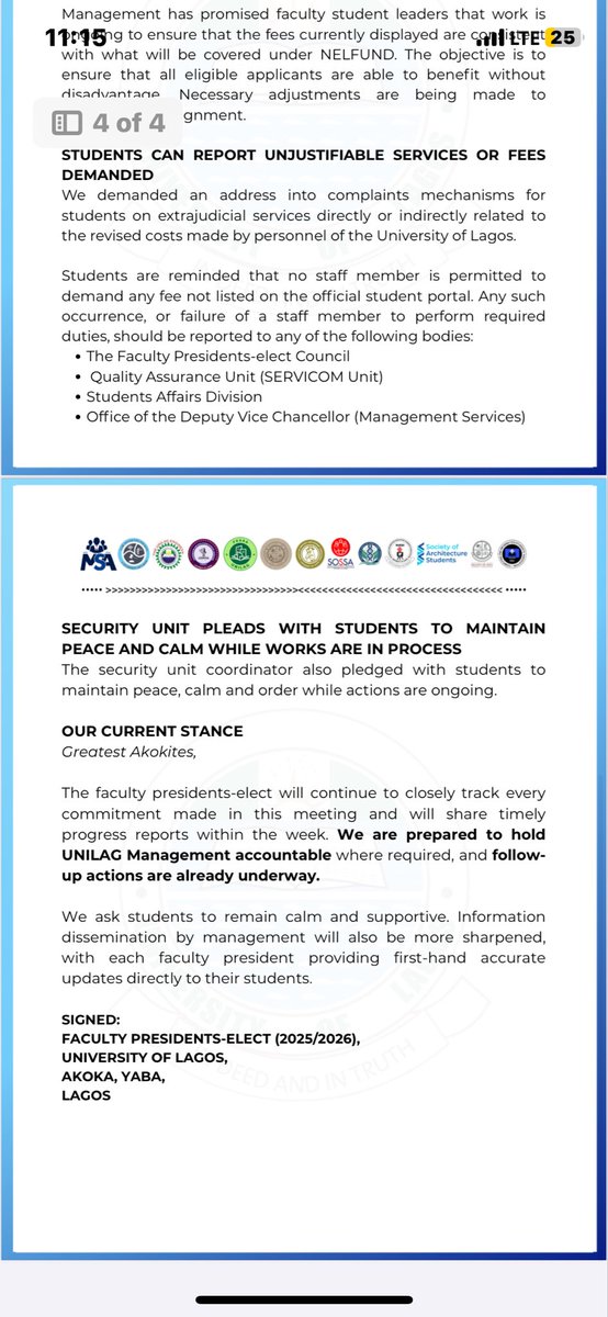 TayoNine's tweet image. The council of UNILAG Faculty Presidents earlier today had a meeting with the school management, and in these screenshots was the report they brought back to the raging students. LOL. 

From the perspective of a UNILAG student, read this thread for a breakdown of the reality…