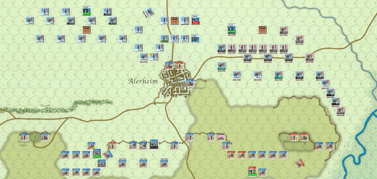 Otro trepidante escenario de M&amp;P con <a href="/Moromir2/">JesusGC</a> .  Alerheim 1645.Sesión para realizar el 1er turno con el avance inicial francés (en orden abierto en su flanco izquierdo) y los bombardeos de bienvenida bávaros.
Turenne, Mercy, Bourbon-d’Enghien, Werth..joya de <a href="/BenHull3/">Ben Hull</a> <a href="/gmtgames/">GMT Games</a>