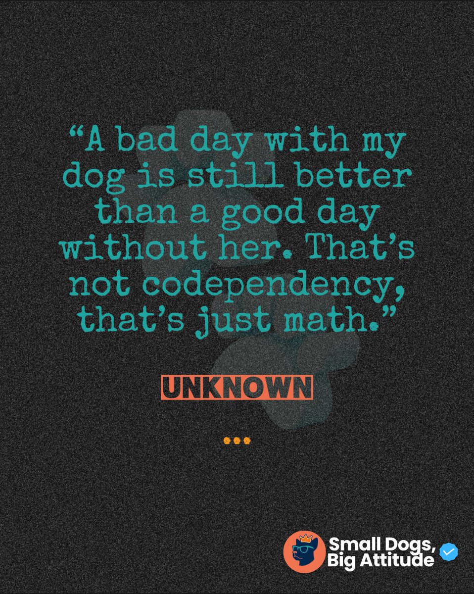 SmlDogs_BigAtti's tweet image. &quot;Bad day with dog &amp;gt; good day without. Not codependency, just math.&quot; — Unknown #DogQuotes #JustMath #Unknown