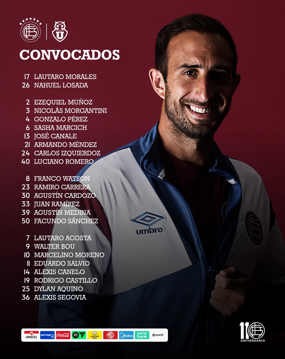 clublanus's tweet photo. 📝 Convocatoria 🆚 Universidad de Chile

🏆 Sudamericana 2025
📌 Semifinales - Vuelta

DALE GRANA DE MI VIDA 🇱🇻 https://t.co/D6sCxoylJf