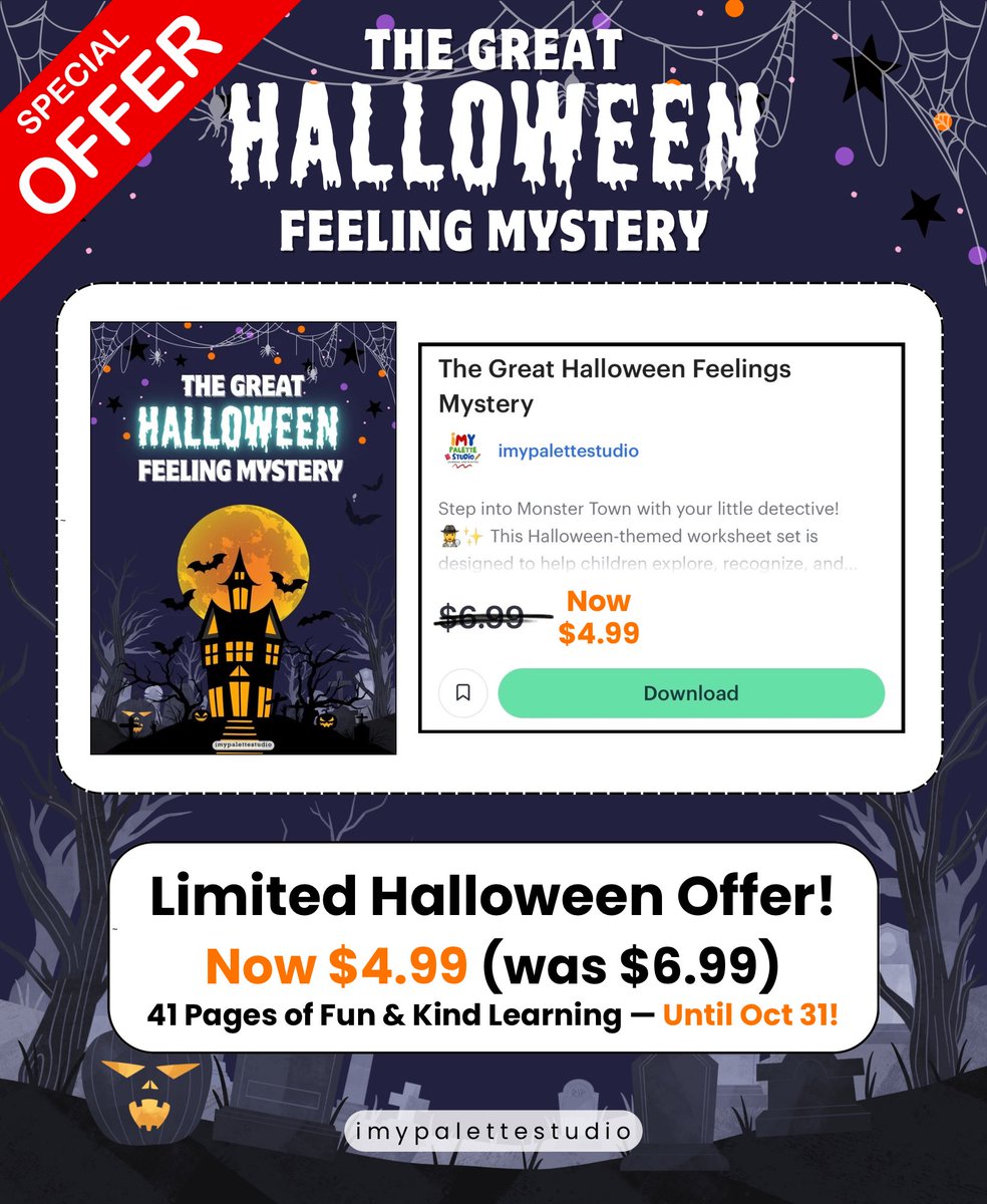 imypalettex's tweet image. 🕵️‍♀️ Unlock the Halloween feelings mystery with engaging worksheets!

TPT 🔗 shorturl.asia/T7C03

#TPT #HalloweenActivities #FunWorksheets #CreativeLearning #KidsCrafts #LearningFun #halloween