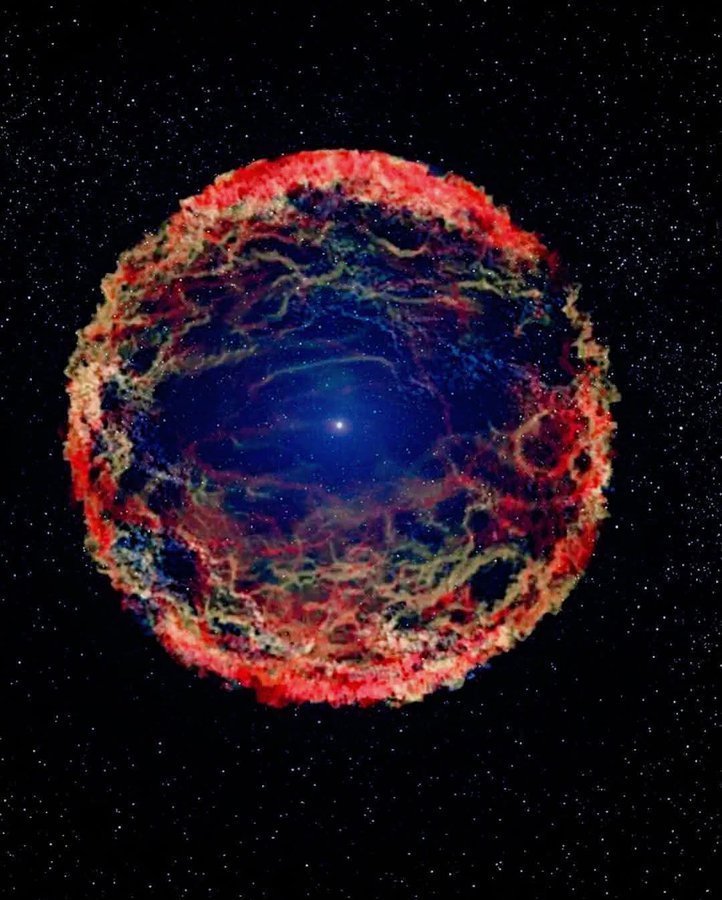 SN 1993J — a supernova caught mid-explosion by the Hubble Space Telescope: a star ripping itself apart, blasting plasma jets at 30,000 km/s, while its core collapses into a black hole or neutron star — all unfolding live in the cosmos.