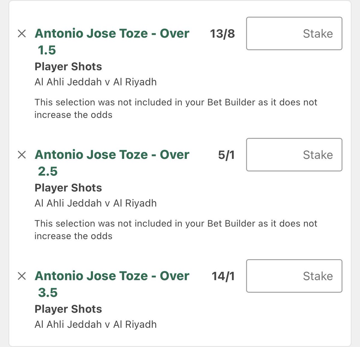 1u Bet Builder 🇸🇦 
1u Toze 2 shots 🎯 
0.5u Toze 3 shots 🎯 
0.25u Toze 4 shots 🎯 

Absolutely love both of these bets for tomorrow 

Batna shots:
6,2,4,0,4,3,3,5,4,4,2,5,4,2,6,4,6,3,4,2

Batna on target:
3,1,1,0,1,1,2,2,1,2,1,0,2,1,2,1,4,2,1,1

So consistent in both shots and