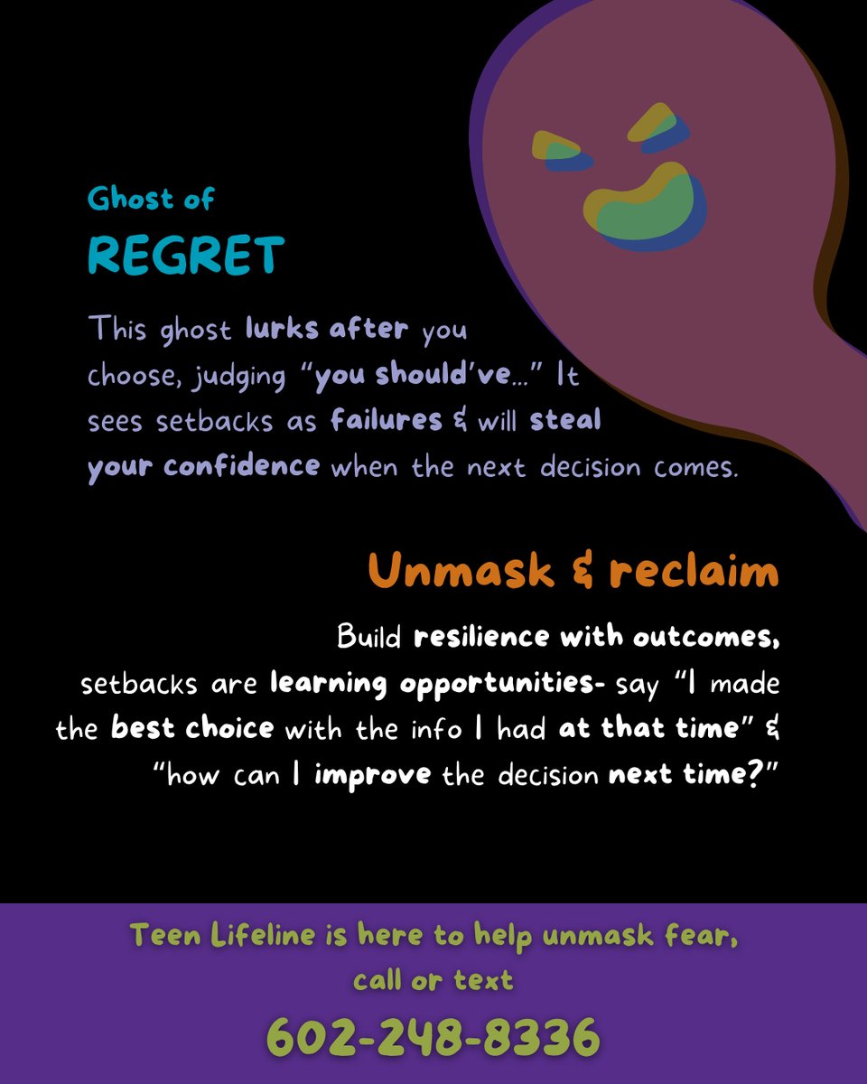 Fear signals what matters to you—but sometimes "ghosts" in our minds make it paralyze us. Name your worries to take back control!

This #Halloween, unmask 3 ghosts haunting decisions:
❔ Uncertainty
⛓️ Attachment
🕰️ Regret
Feeling stuck? We're here for you. Call/text 602-248-8336