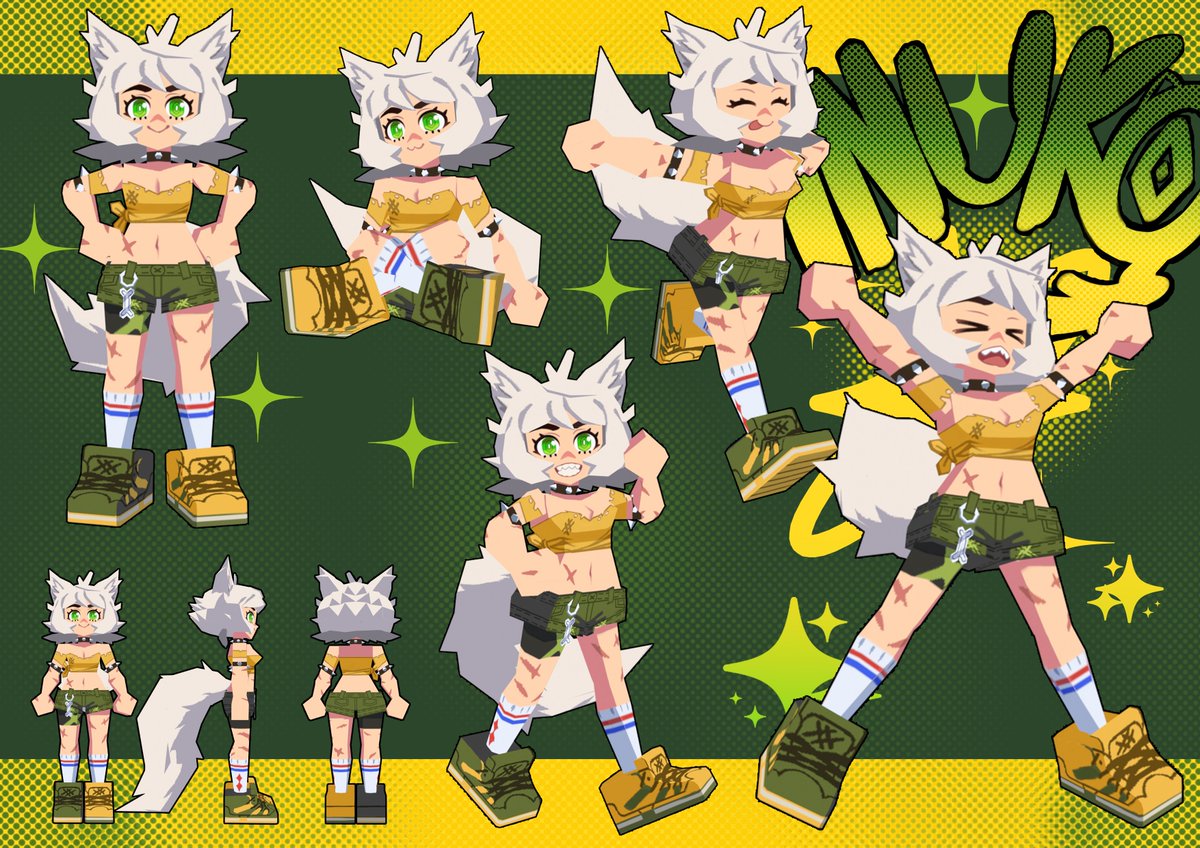 A collection of poses with the 3D model I made during these weeks, I was able to add expressions, now I want to make some animations.

OC: Inuko 🐺